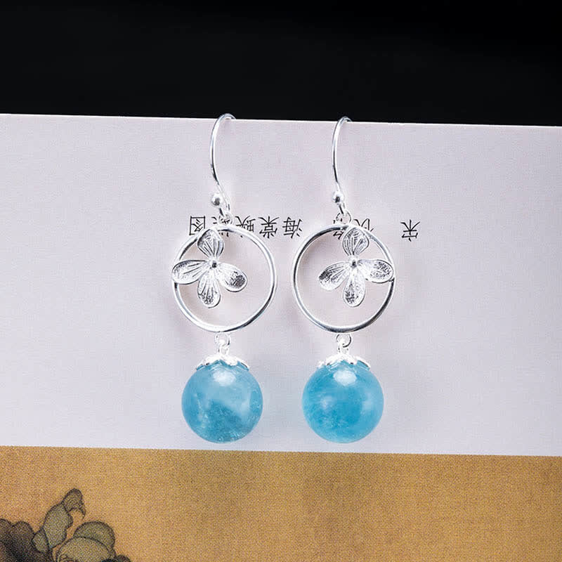 WORN WITHIN 925 Sterling Silver Natural Aquamarine Leaf Flower Peace Earrings Necklace