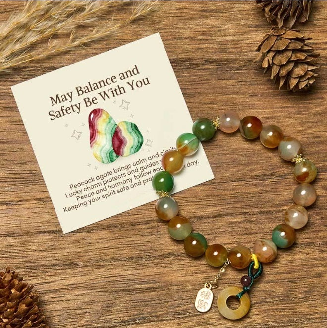 Peacock Agate Bead Bracelet