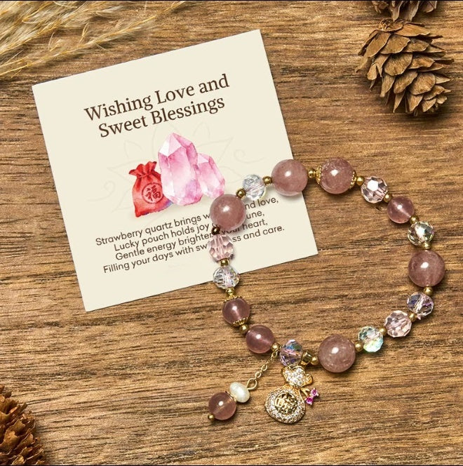 Strawberry Quartz Round Bead Bracelet