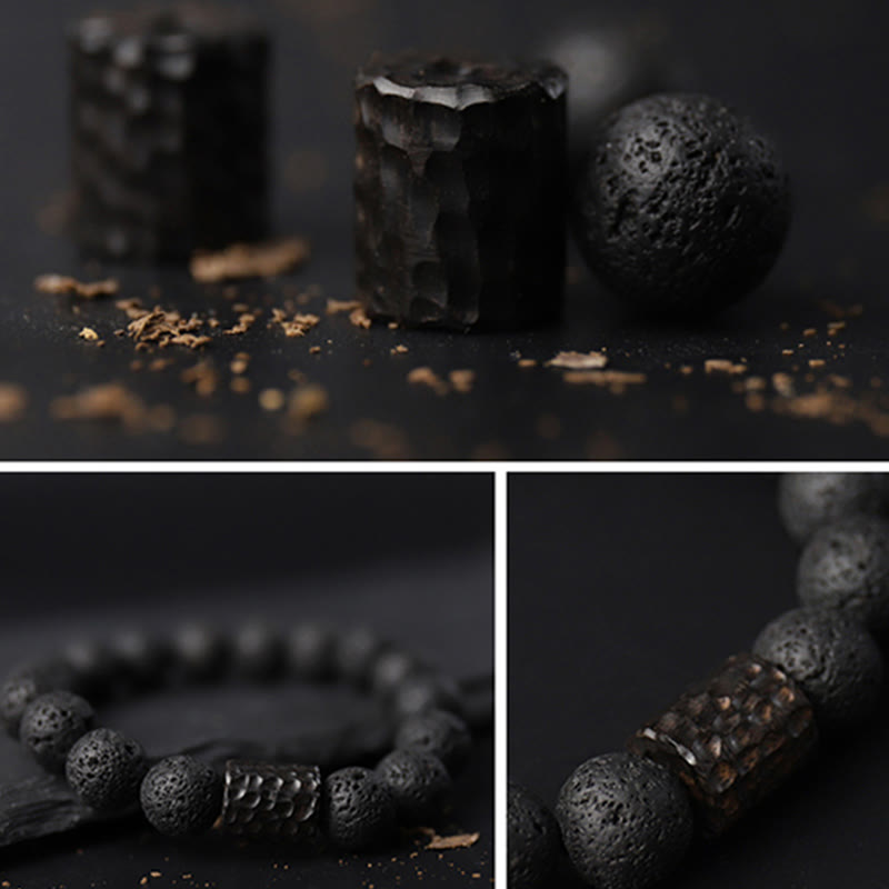 Buddha Stones Lava Rock Ebony Wood Tiger Eye Support Healing Bracelet