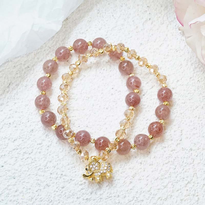 WORN WITHIN Rose Quartz Elephant Healing Energy Charm Bracelet