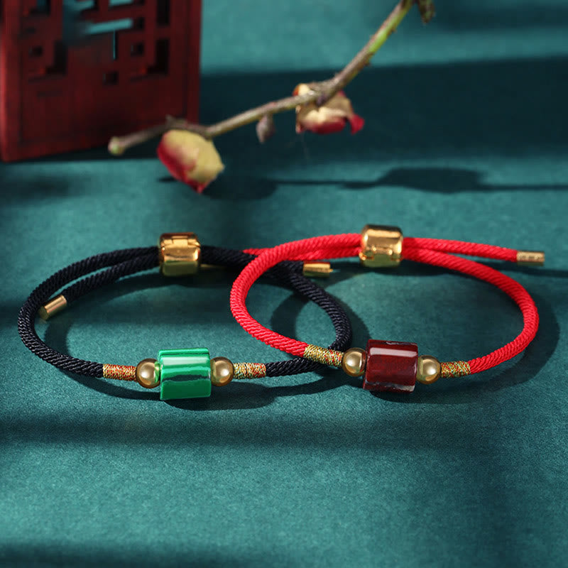 WORN WITHIN Tibet Handmade Green Aventurine Red Stone Malachite Luck Protection Braided Rope Bracelet