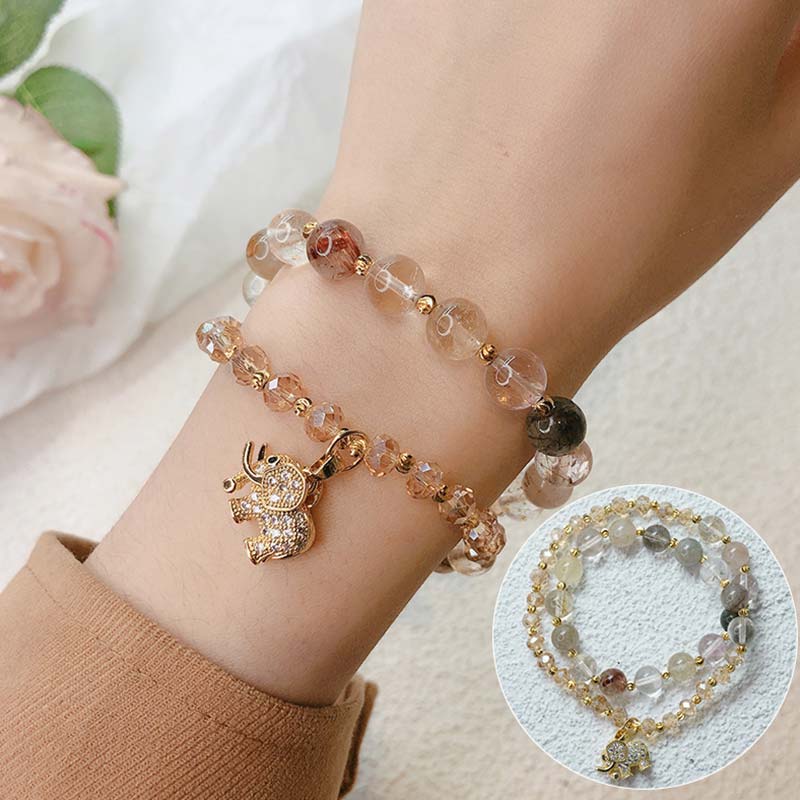 WORN WITHIN Rose Quartz Elephant Healing Energy Charm Bracelet