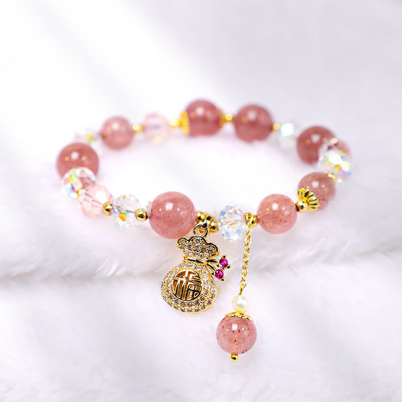 Strawberry Quartz Round Bead Bracelet