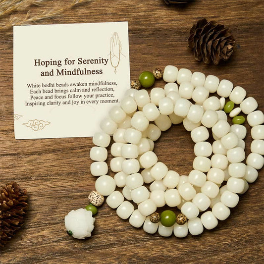 Serenity and mindfulness bodhi lotus mala gift with message card